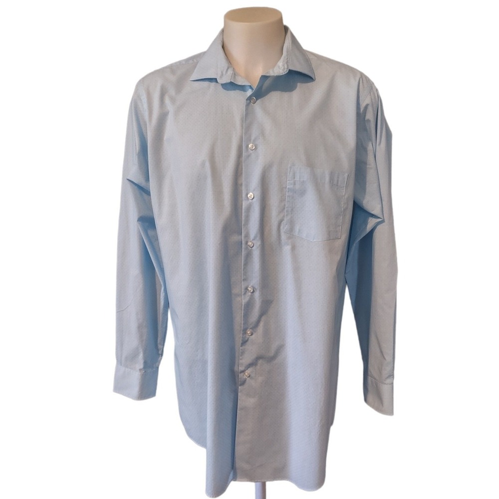 Shaquille O'Neal Dress Shirt XLG Tall Cooling Stretch Blue Micro Pattern XL G - Picture 9 of 12